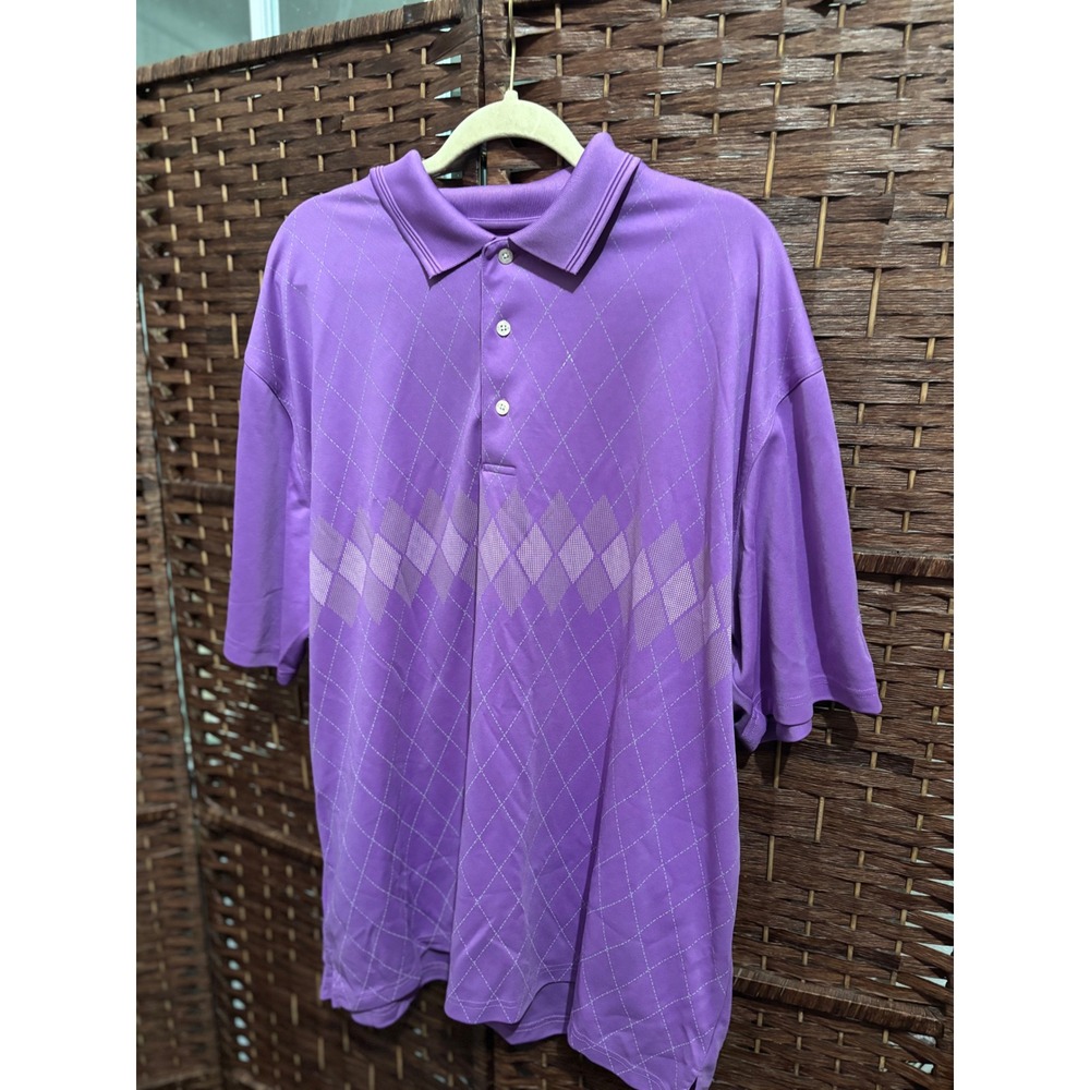 PGA TOUR Mens Purple Argyle Short Sleeve Golf Polo Shirt XXL/XXG